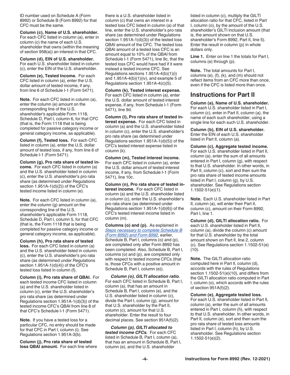 Instructions for IRS Form 8992 U.S. Shareholder Calculation of Global Intangible Low-Taxed Income (Gilti), Page 4