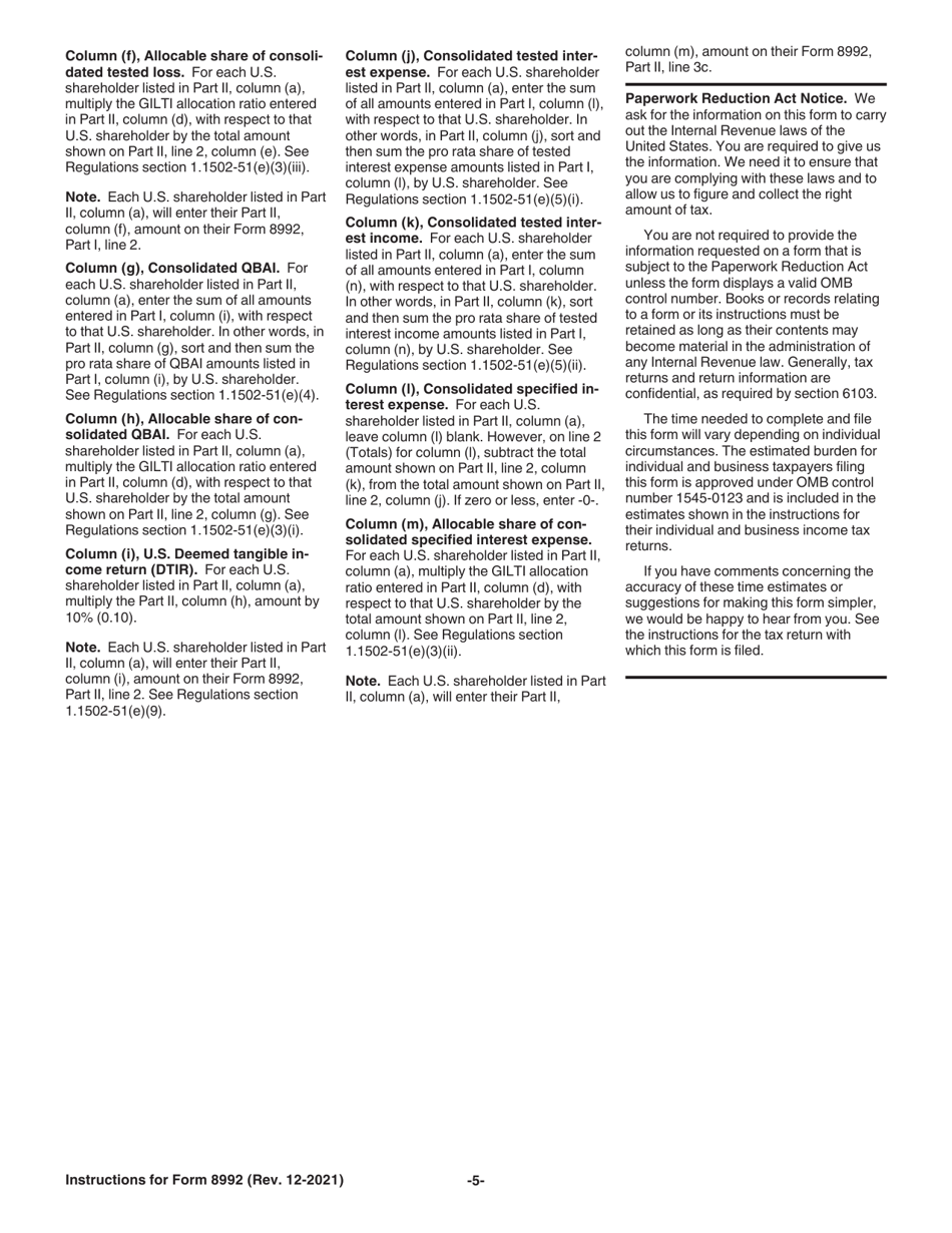 Instructions for IRS Form 8992 U.S. Shareholder Calculation of Global Intangible Low-Taxed Income (Gilti), Page 5