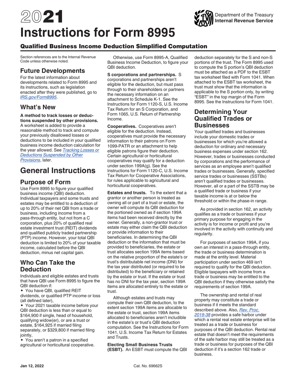 Instructions for IRS Form 8995 Qualified Business Income Deduction Simplified Computation, Page 1