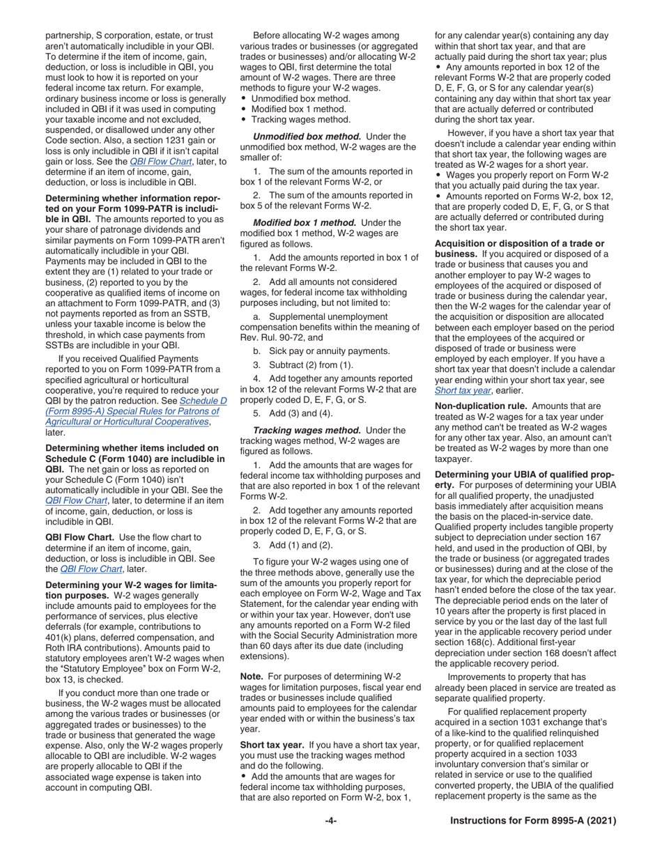 Instructions for IRS Form 8995-A Deduction for Qualified Business Income, Page 4