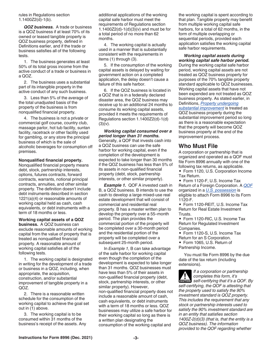 Instructions for IRS Form 8996 Qualified Opportunity Fund, Page 3