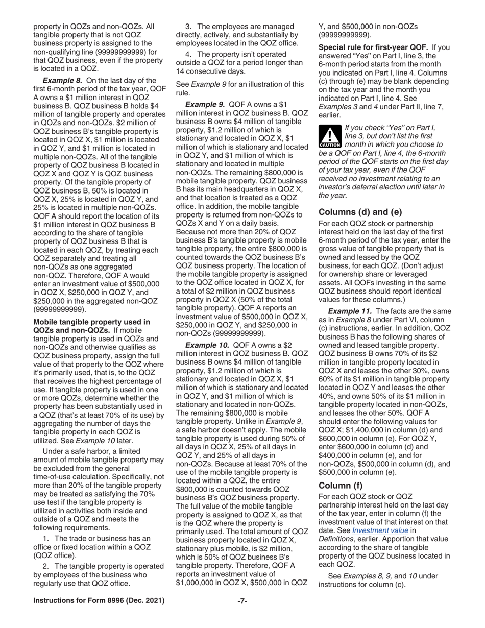Instructions for IRS Form 8996 Qualified Opportunity Fund, Page 7