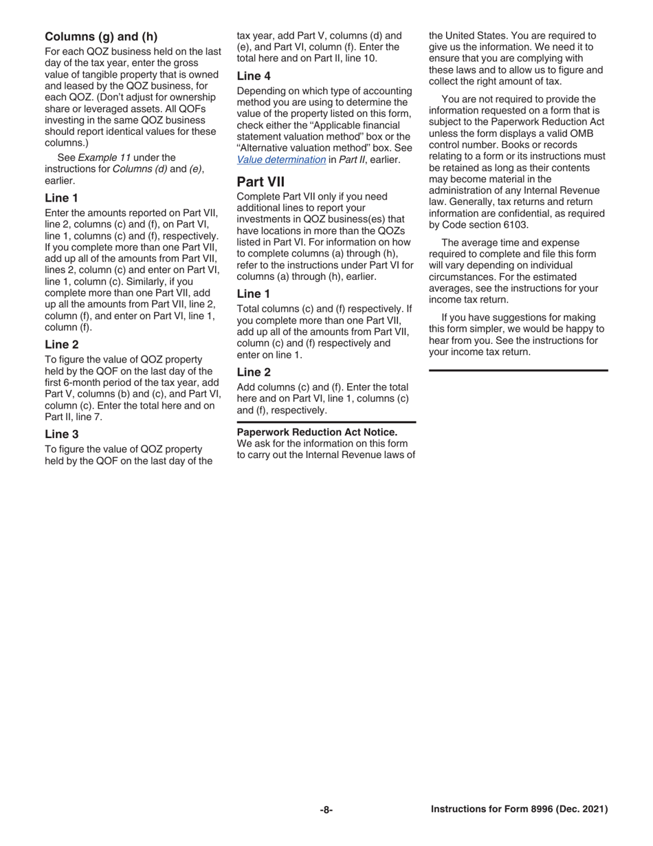 Instructions for IRS Form 8996 Qualified Opportunity Fund, Page 8