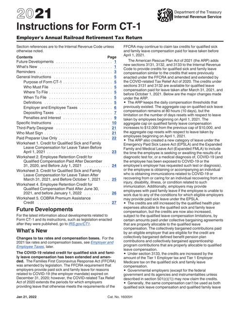 IRS Form CT-1 2021 Printable Pdf