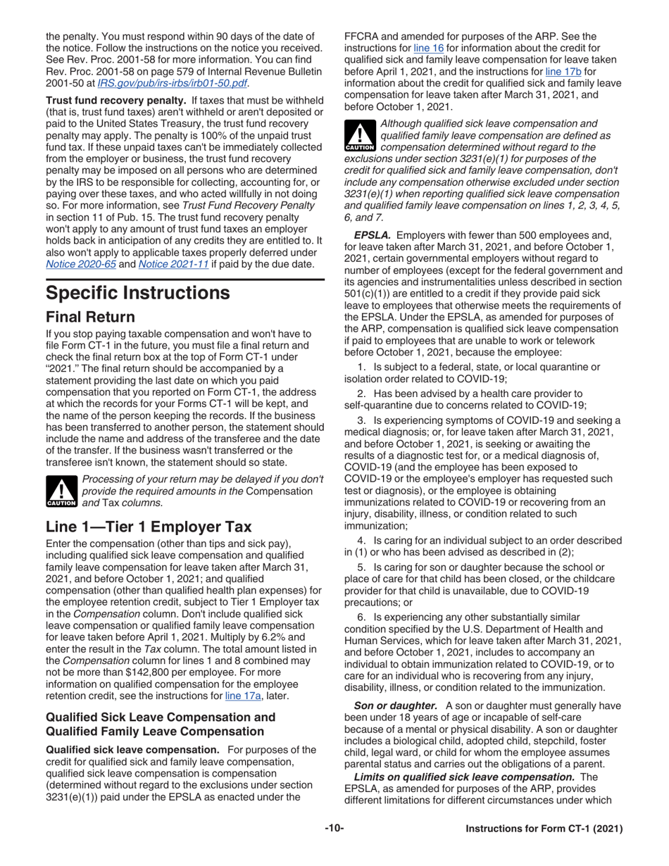 Instructions for IRS Form CT-1 Employers Annual Railroad Retirement Tax Return, Page 10