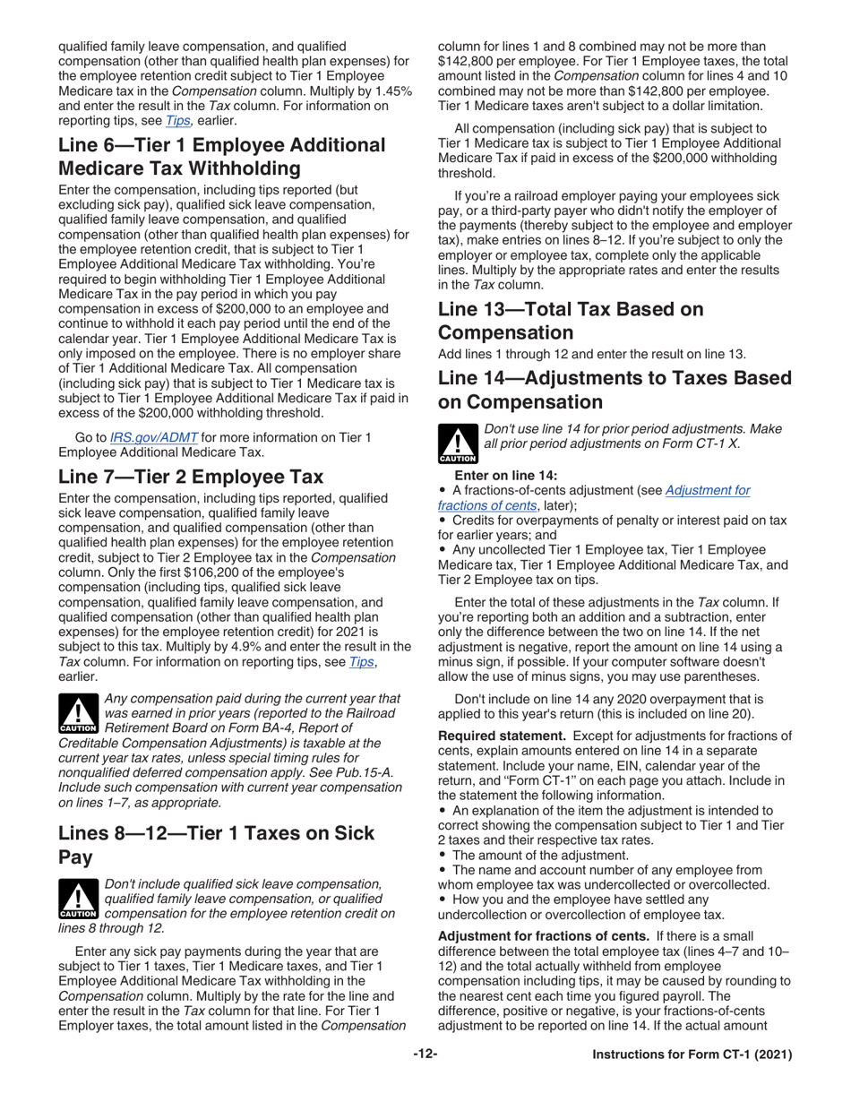 Instructions for IRS Form CT-1 Employers Annual Railroad Retirement Tax Return, Page 12