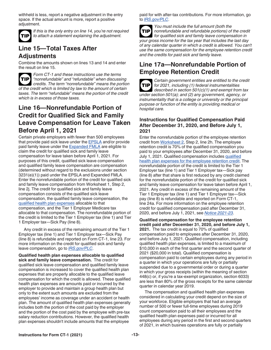 Instructions for IRS Form CT-1 Employers Annual Railroad Retirement Tax Return, Page 13