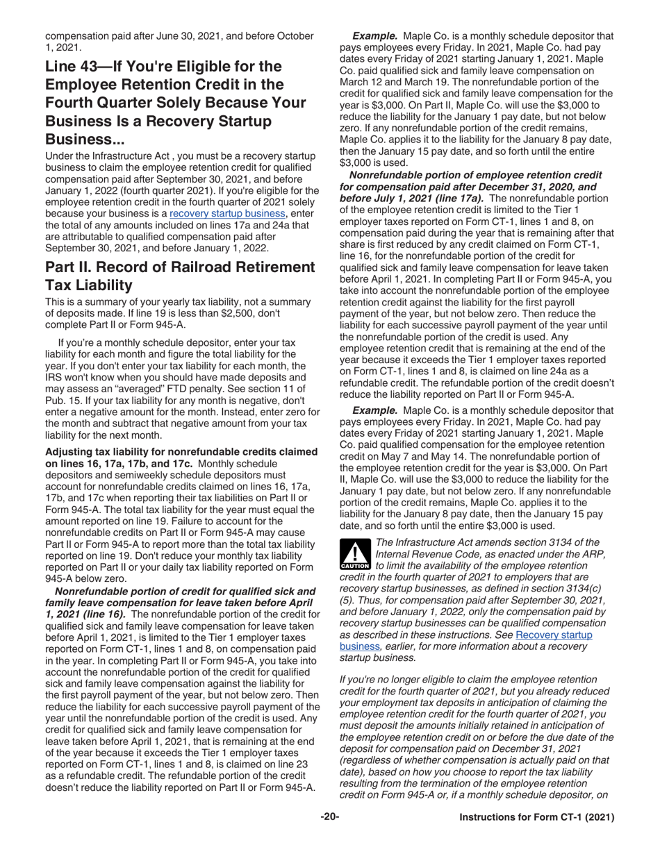 Instructions for IRS Form CT-1 Employers Annual Railroad Retirement Tax Return, Page 20