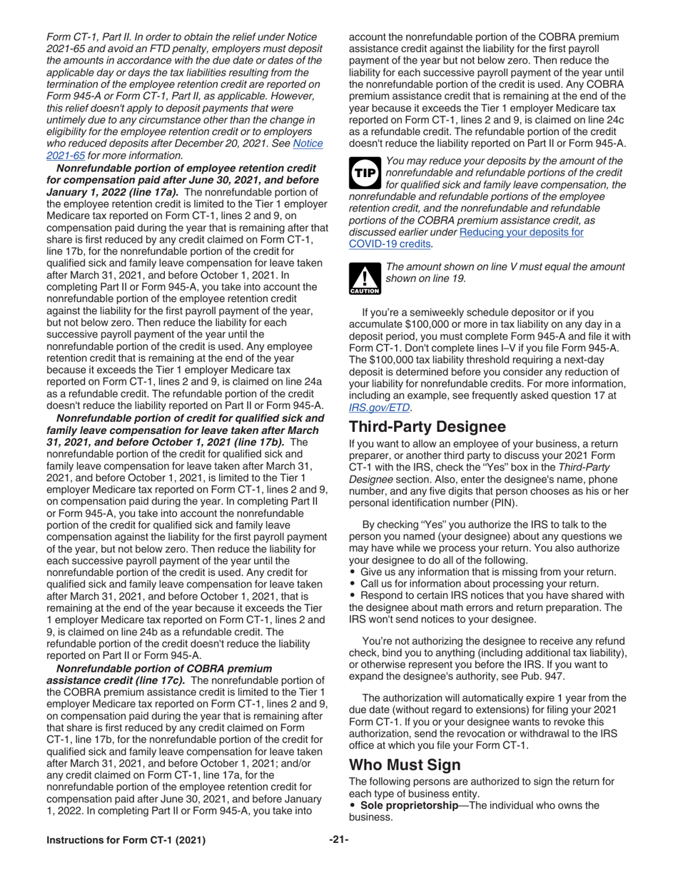Instructions for IRS Form CT-1 Employers Annual Railroad Retirement Tax Return, Page 21
