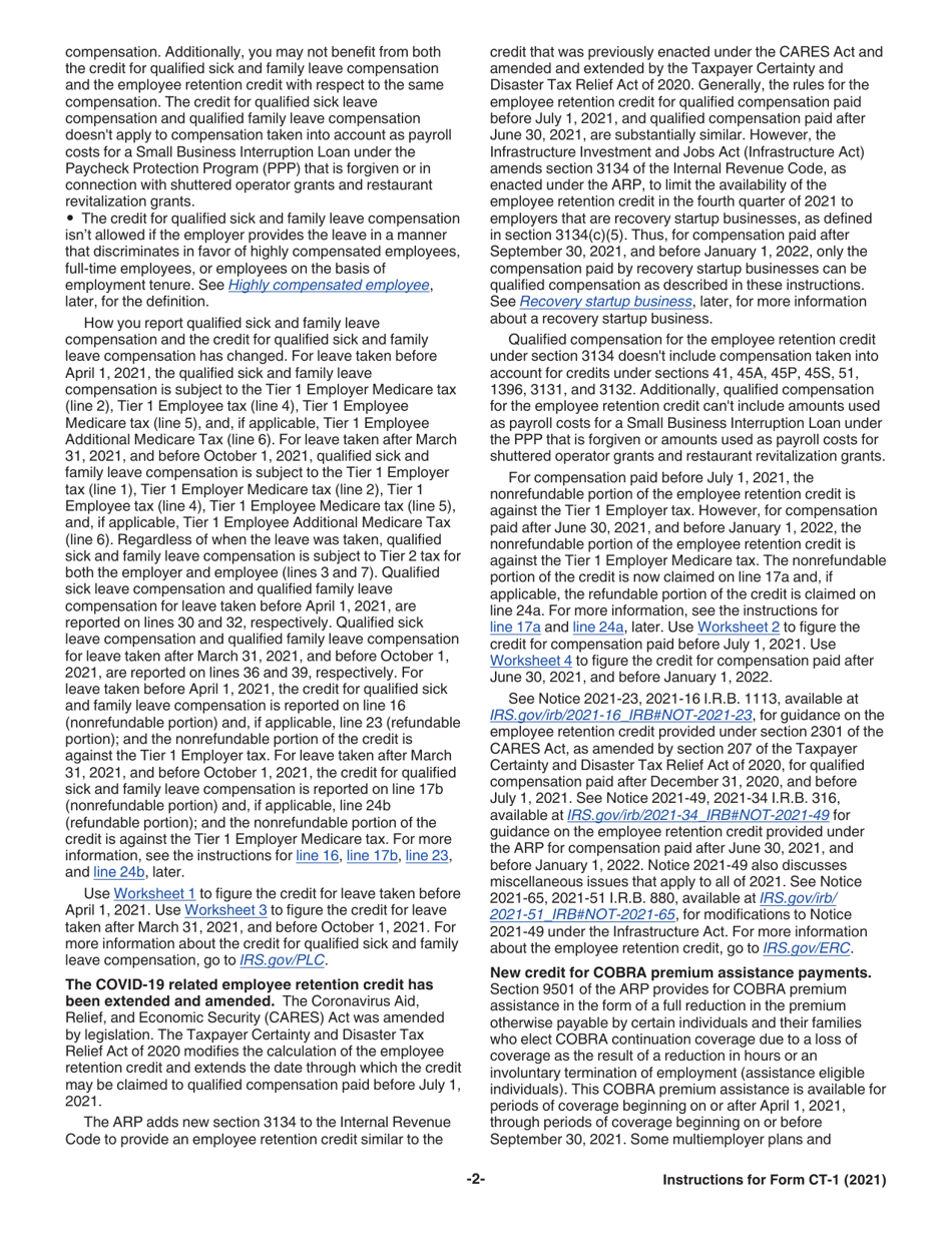 Instructions for IRS Form CT-1 Employers Annual Railroad Retirement Tax Return, Page 2