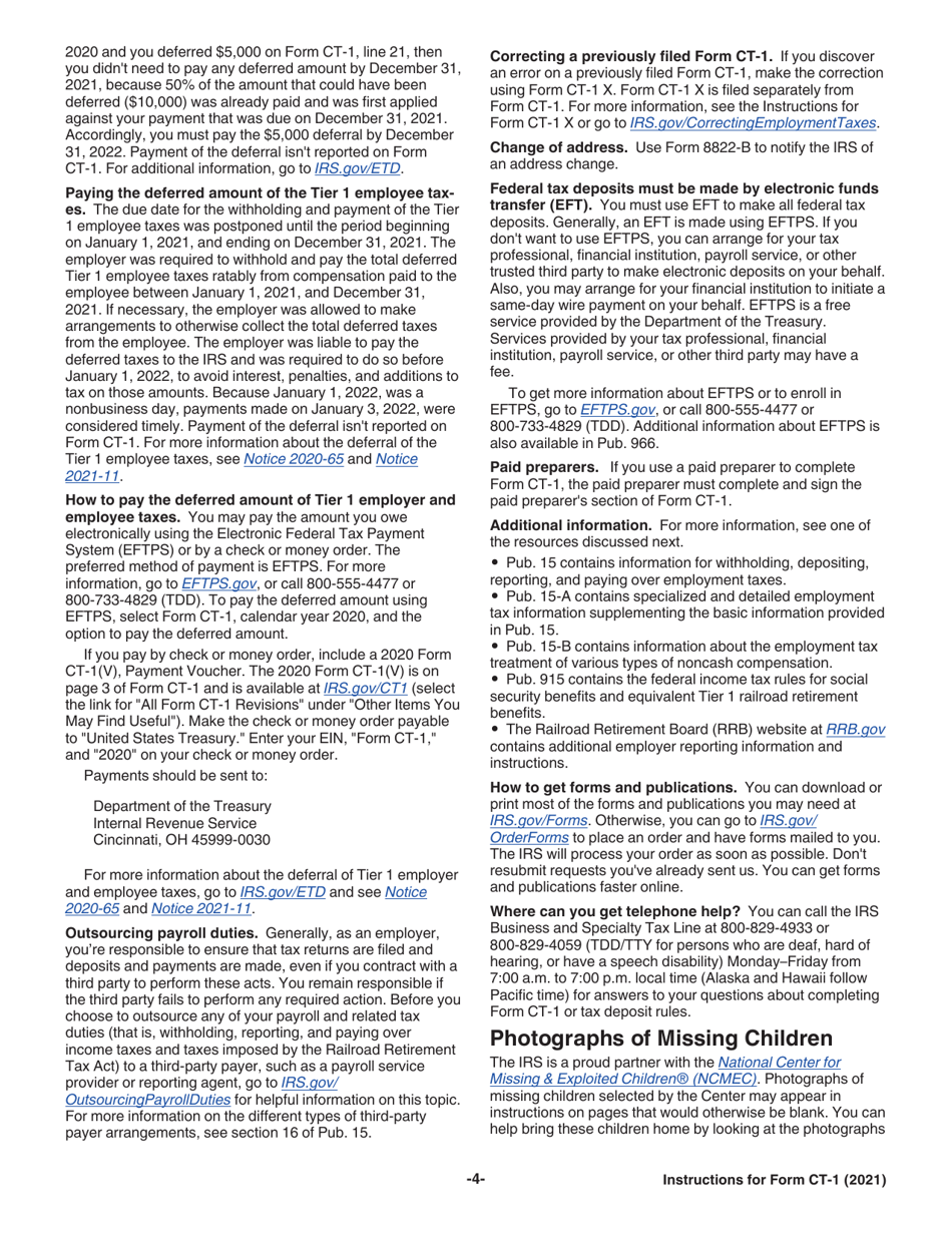 Instructions for IRS Form CT-1 Employers Annual Railroad Retirement Tax Return, Page 4