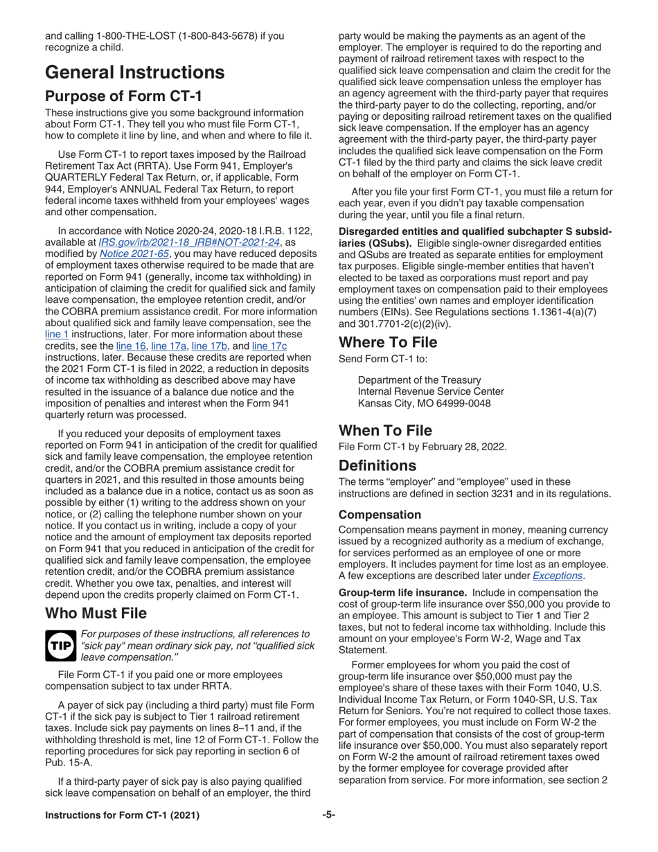 Instructions for IRS Form CT-1 Employers Annual Railroad Retirement Tax Return, Page 5