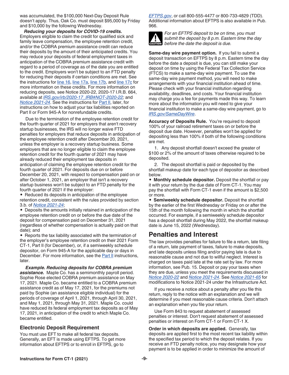 Instructions for IRS Form CT-1 Employers Annual Railroad Retirement Tax Return, Page 9