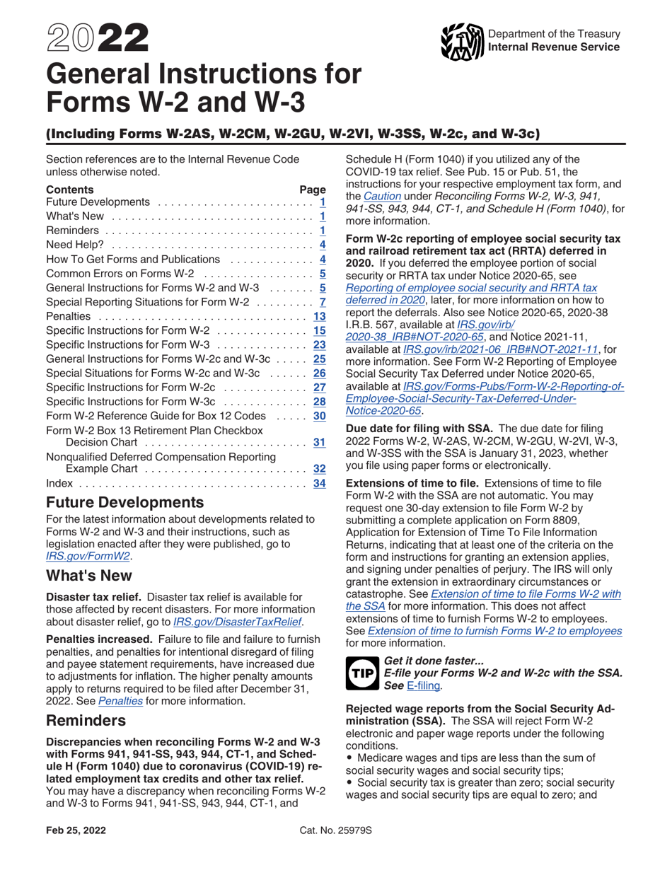Download Instructions for IRS Form W-2, W-3 PDF, 2022 | Templateroller