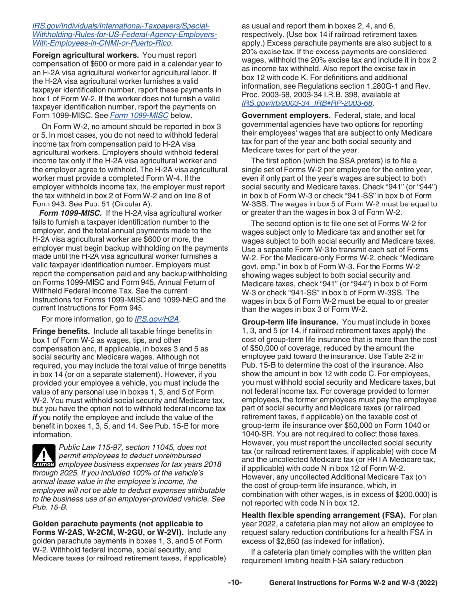 Instructions for IRS Form W-2, W-3, Page 10