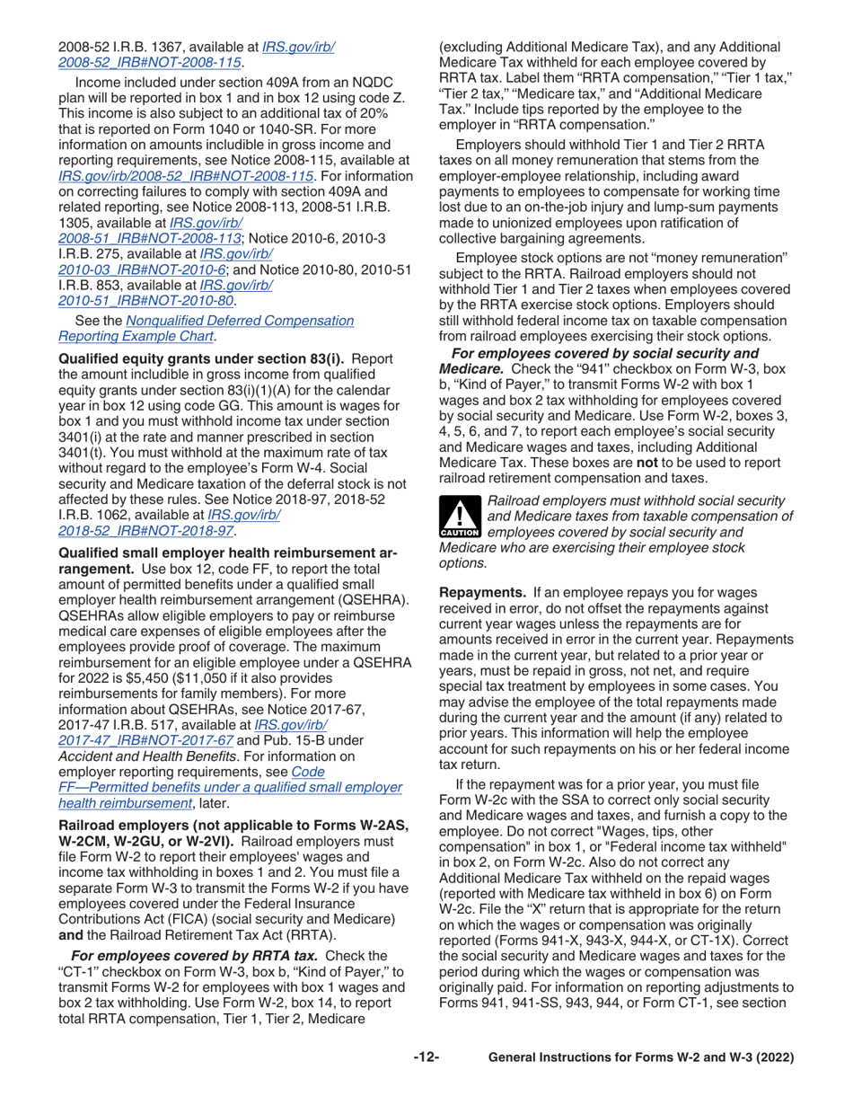 Instructions for IRS Form W-2, W-3, Page 12