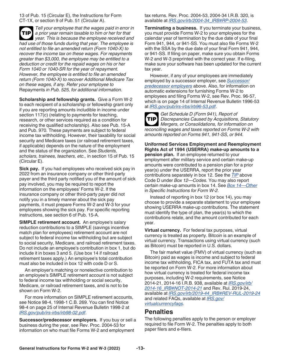 Instructions for IRS Form W-2, W-3, Page 13