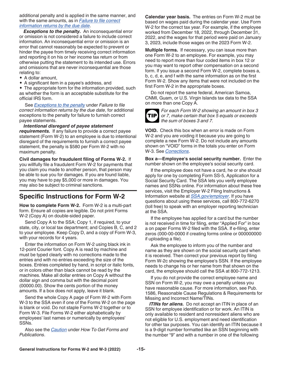 Instructions for IRS Form W-2, W-3, Page 15