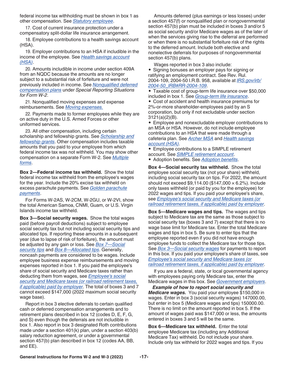 Instructions for IRS Form W-2, W-3, Page 17