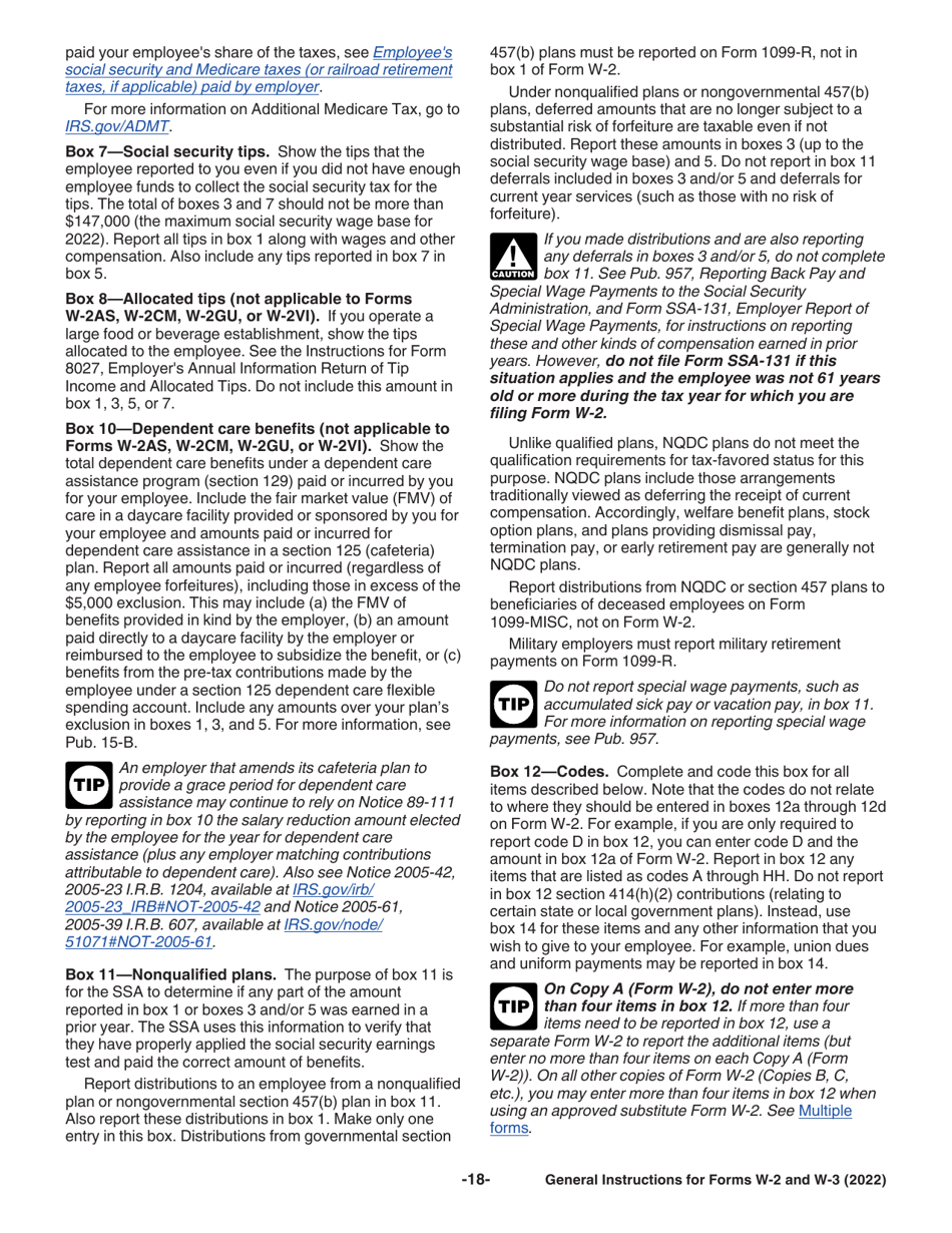 Instructions for IRS Form W-2, W-3, Page 18