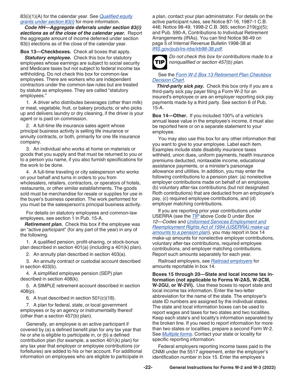 Instructions for IRS Form W-2, W-3, Page 22