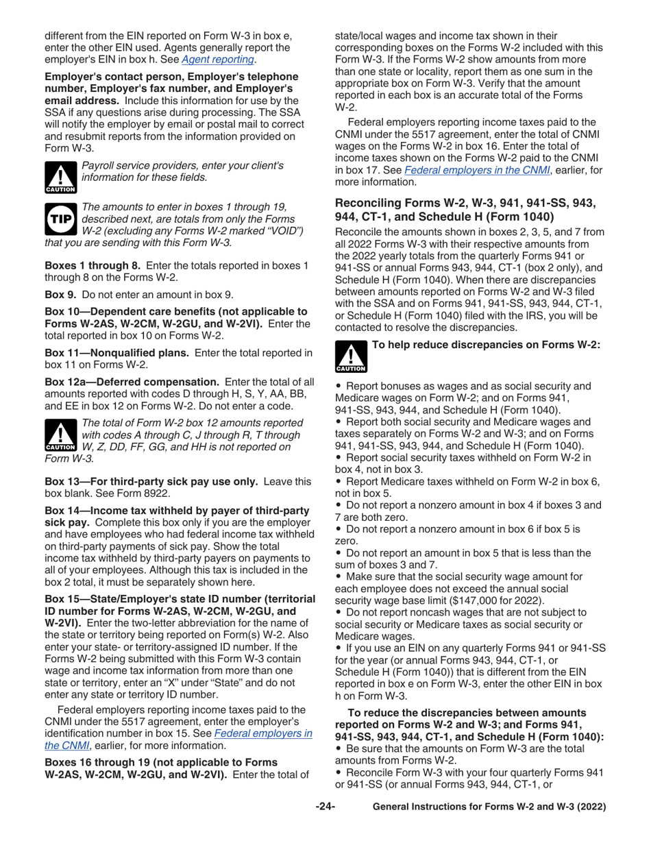 Instructions for IRS Form W-2, W-3, Page 24