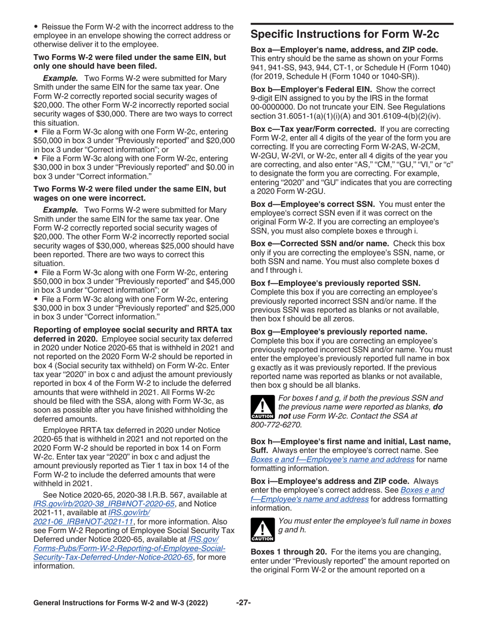 Instructions for IRS Form W-2, W-3, Page 27