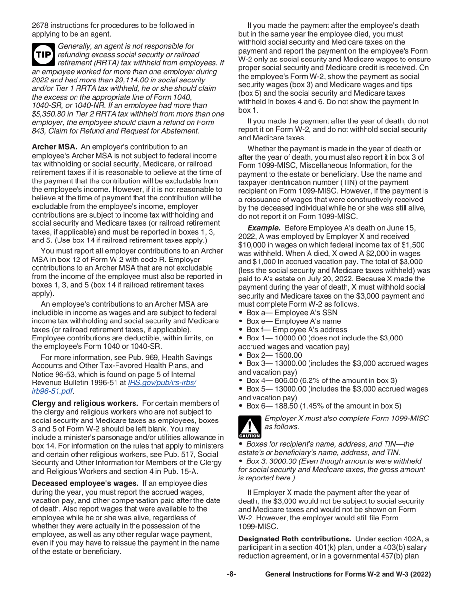Instructions for IRS Form W-2, W-3, Page 8