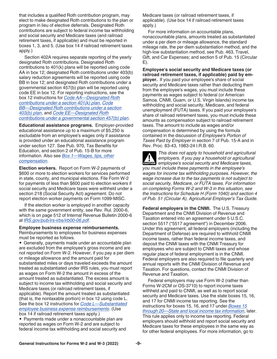 Instructions for IRS Form W-2, W-3, Page 9