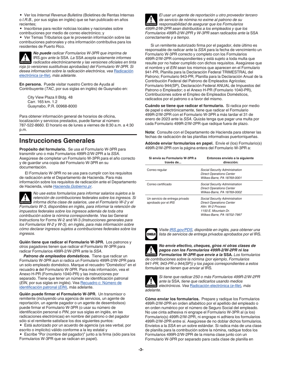 Instrucciones para IRS Formulario W-3PR Informe De Comprobantes De Retencion (Puerto Rican Spanish), Page 3