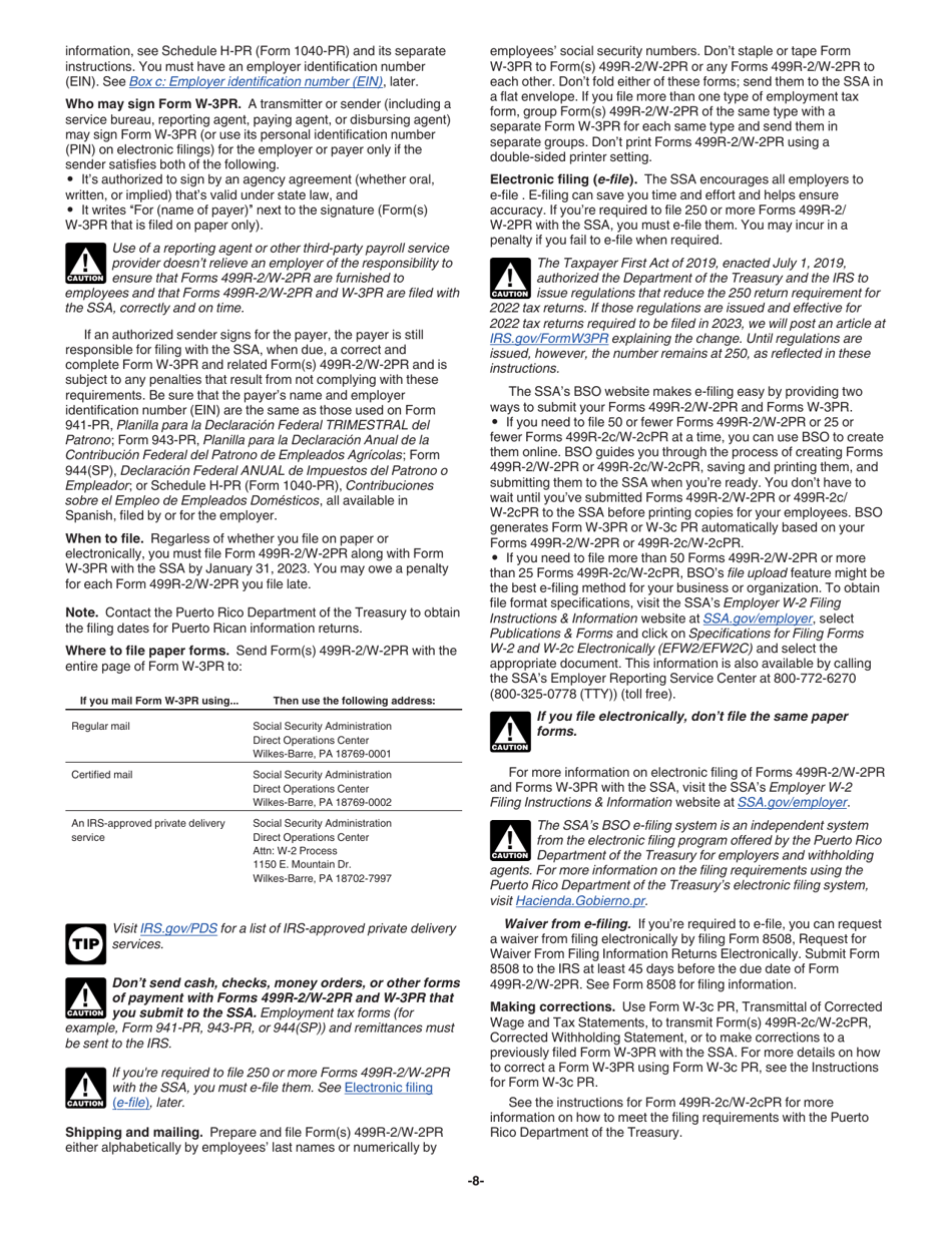 Instrucciones para IRS Formulario W-3PR Informe De Comprobantes De Retencion (Puerto Rican Spanish), Page 8