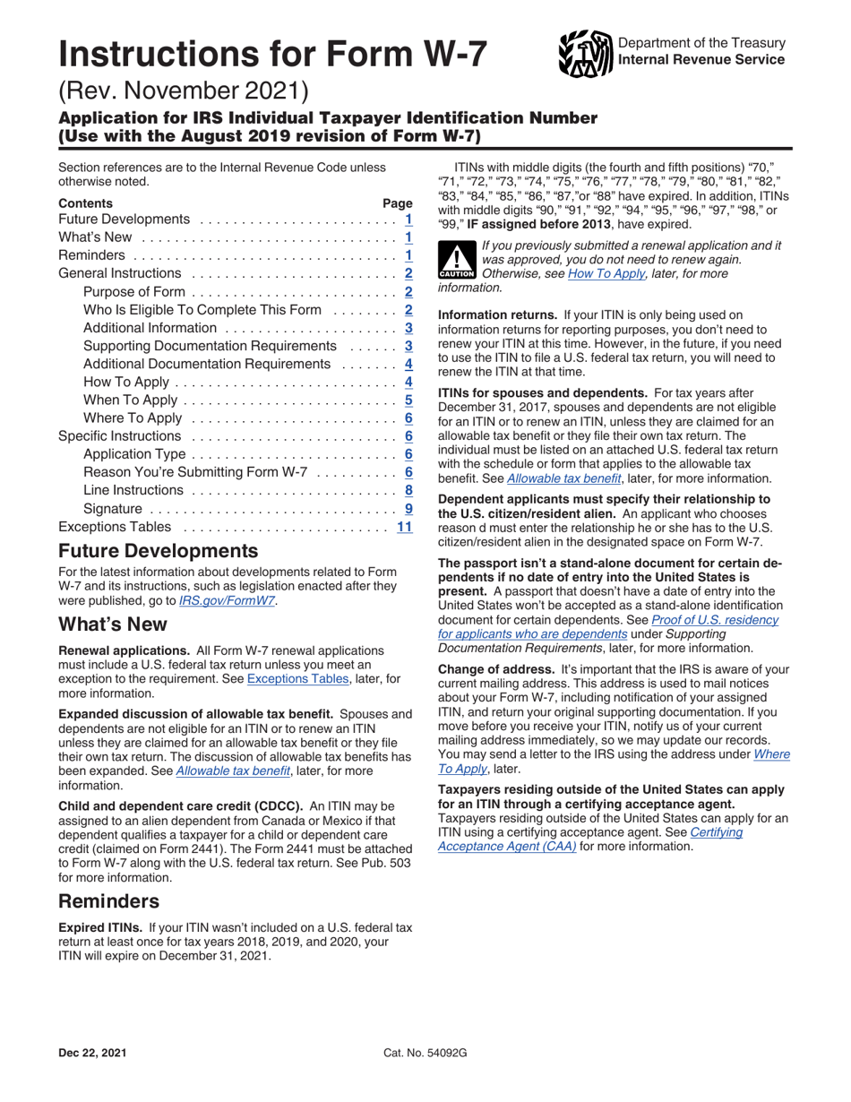 Instructions for IRS Form W-7 Application for IRS Individual Taxpayer Identification Number, Page 1