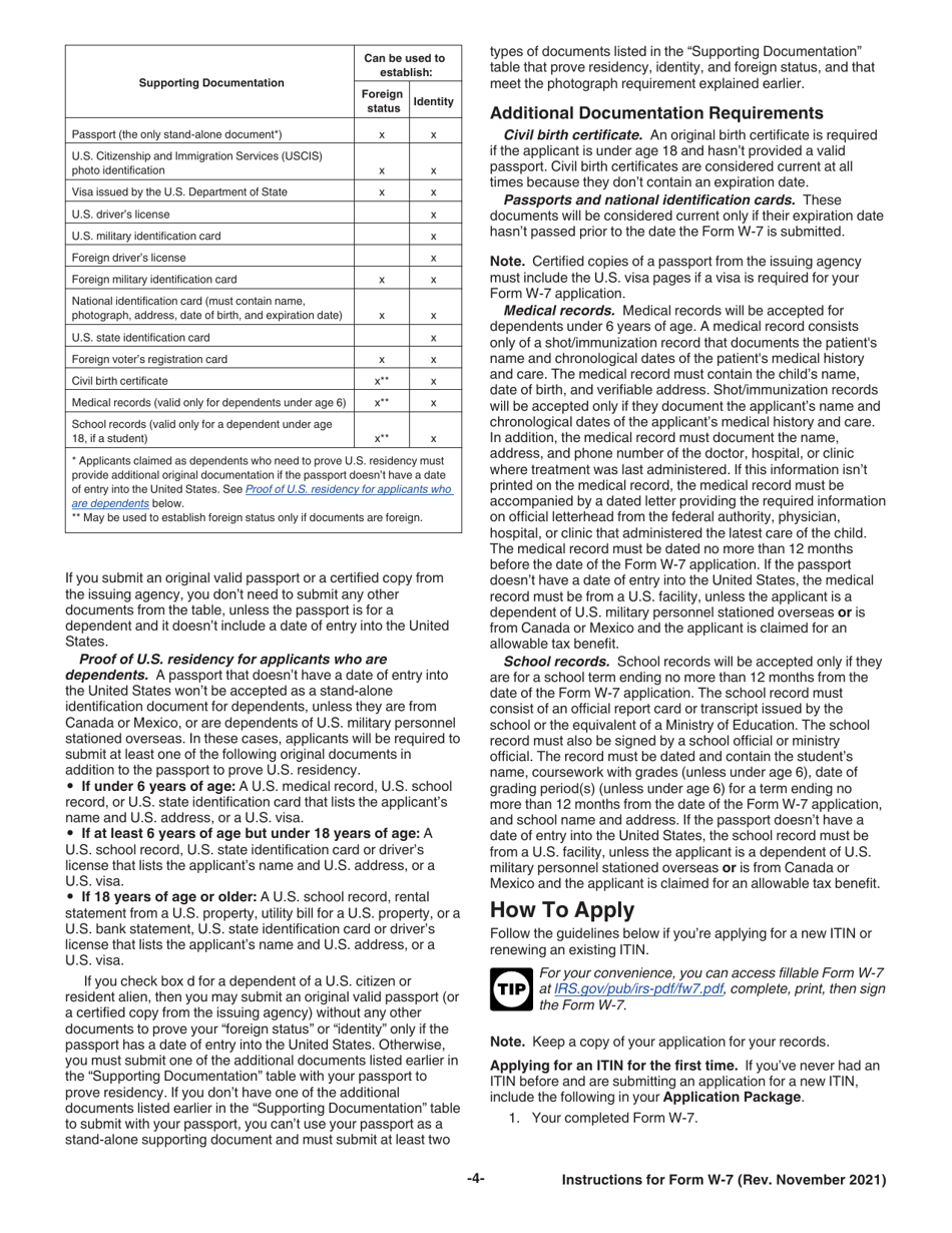 Download Instructions For Irs Form W 7 Application For Irs Individual Taxpayer Identification 8384