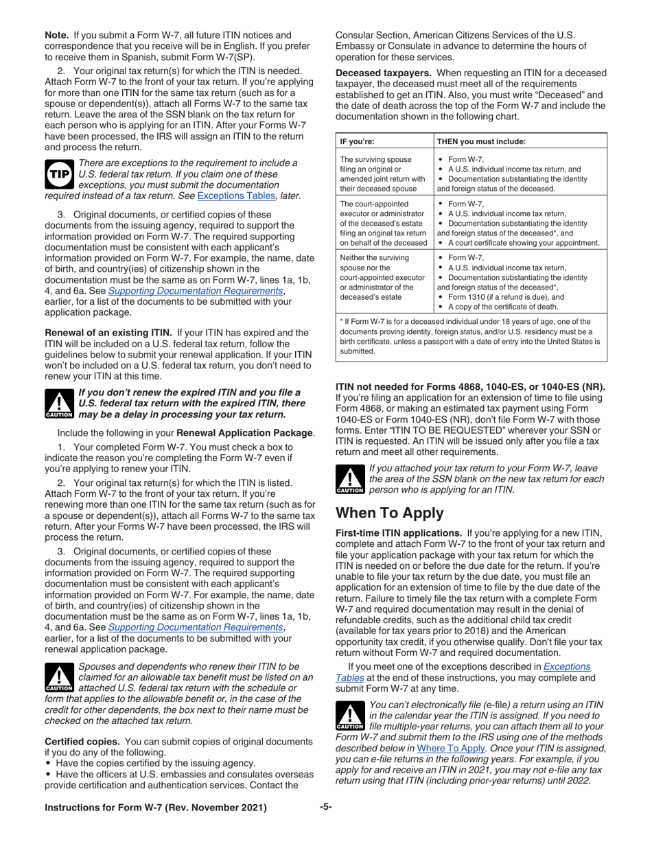 Instructions for IRS Form W-7 Application for IRS Individual Taxpayer Identification Number, Page 5