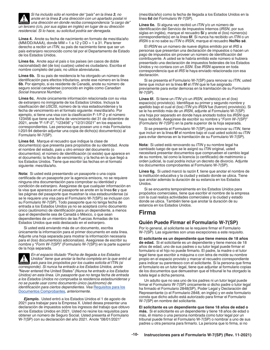 Instrucciones para IRS Formulario W-7(SP) Solicitud De Numero De Identificacion Personal Del Contribuyente Del Servicio De Impuestos Internos (Spanish), Page 10