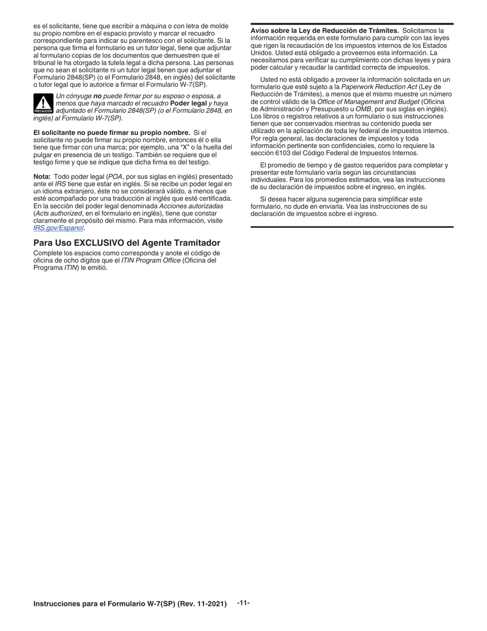 Instrucciones para IRS Formulario W-7(SP) Solicitud De Numero De Identificacion Personal Del Contribuyente Del Servicio De Impuestos Internos (Spanish), Page 11