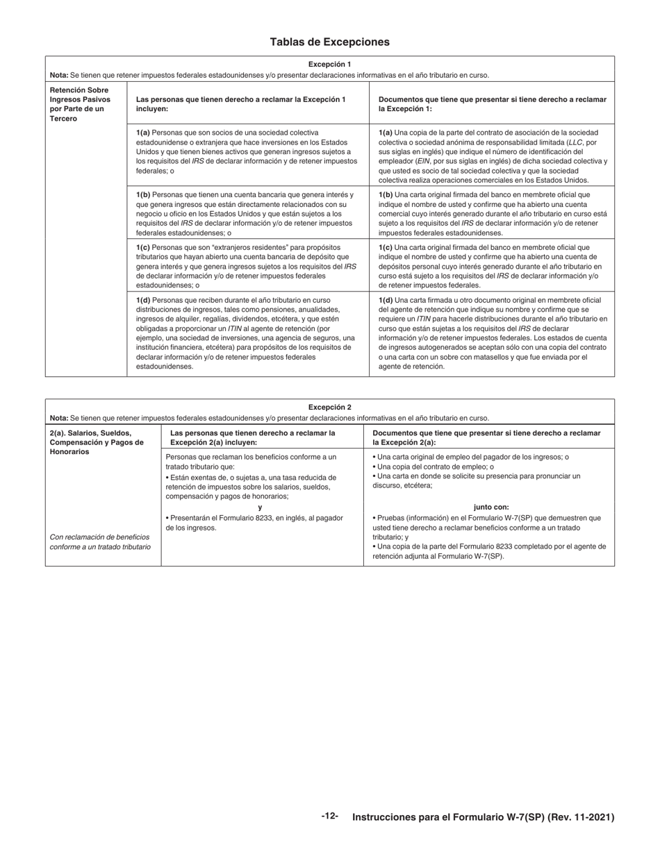 Instrucciones para IRS Formulario W-7(SP) Solicitud De Numero De Identificacion Personal Del Contribuyente Del Servicio De Impuestos Internos (Spanish), Page 12