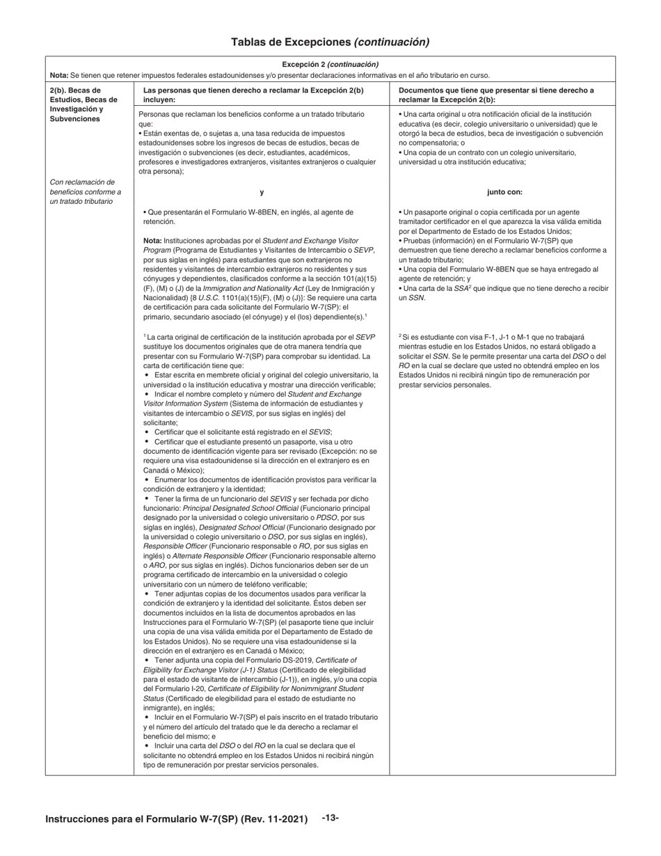 Instrucciones para IRS Formulario W-7(SP) Solicitud De Numero De Identificacion Personal Del Contribuyente Del Servicio De Impuestos Internos (Spanish), Page 13
