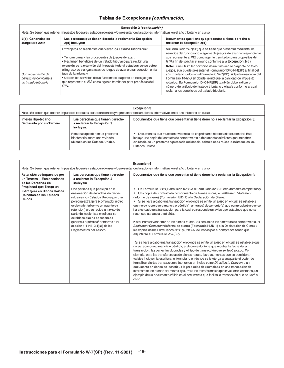 Instrucciones para IRS Formulario W-7(SP) Solicitud De Numero De Identificacion Personal Del Contribuyente Del Servicio De Impuestos Internos (Spanish), Page 15