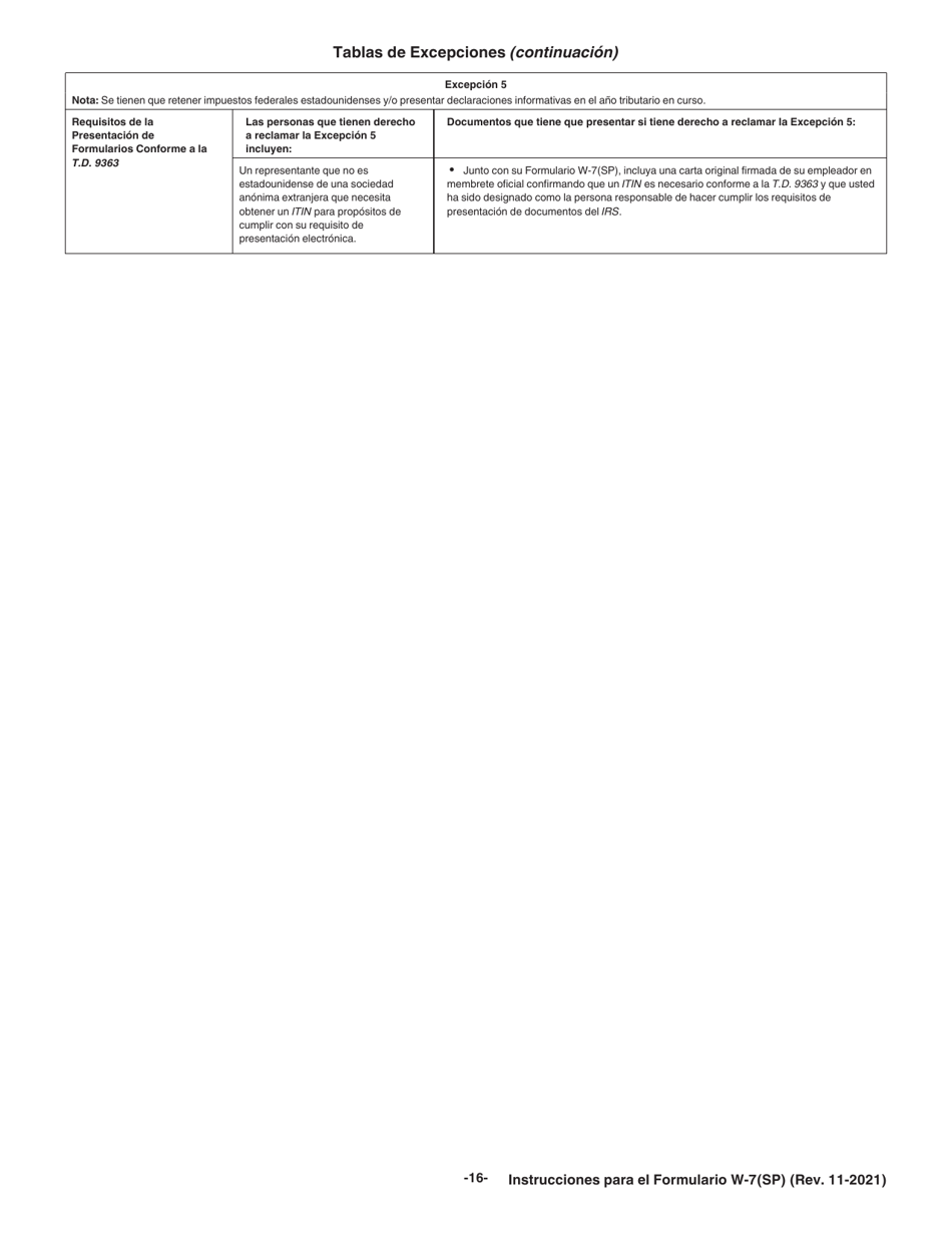 Instrucciones para IRS Formulario W-7(SP) Solicitud De Numero De Identificacion Personal Del Contribuyente Del Servicio De Impuestos Internos (Spanish), Page 16