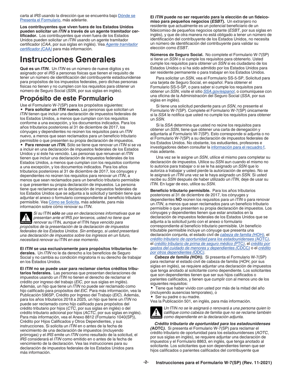 Instrucciones para IRS Formulario W-7(SP) Solicitud De Numero De Identificacion Personal Del Contribuyente Del Servicio De Impuestos Internos (Spanish), Page 2