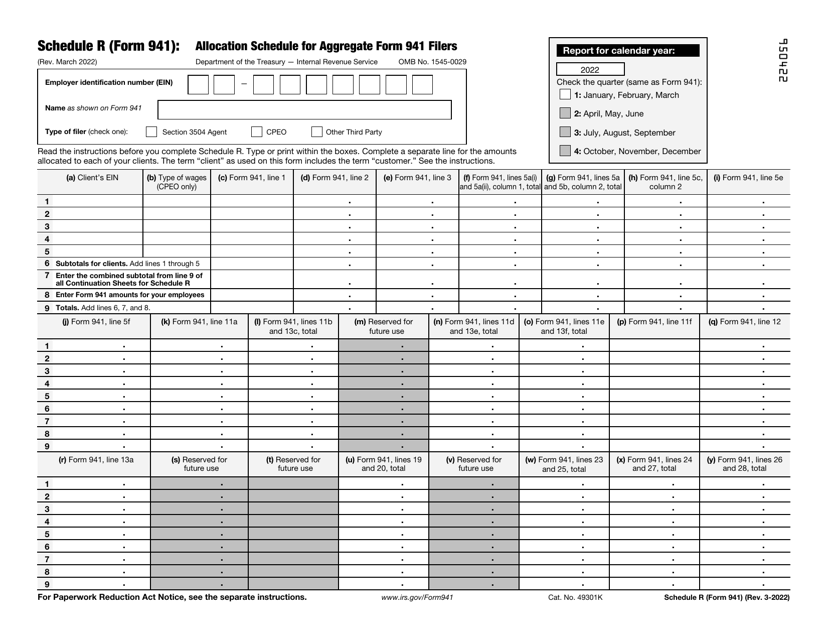IRS Form 941 Schedule R  Printable Pdf