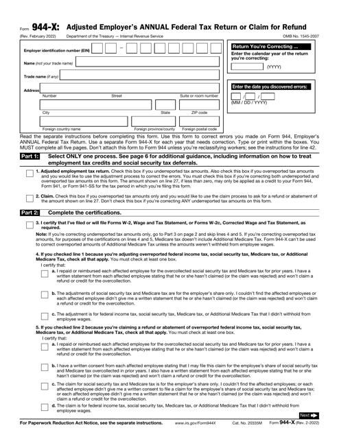 IRS Form 944-X  Printable Pdf