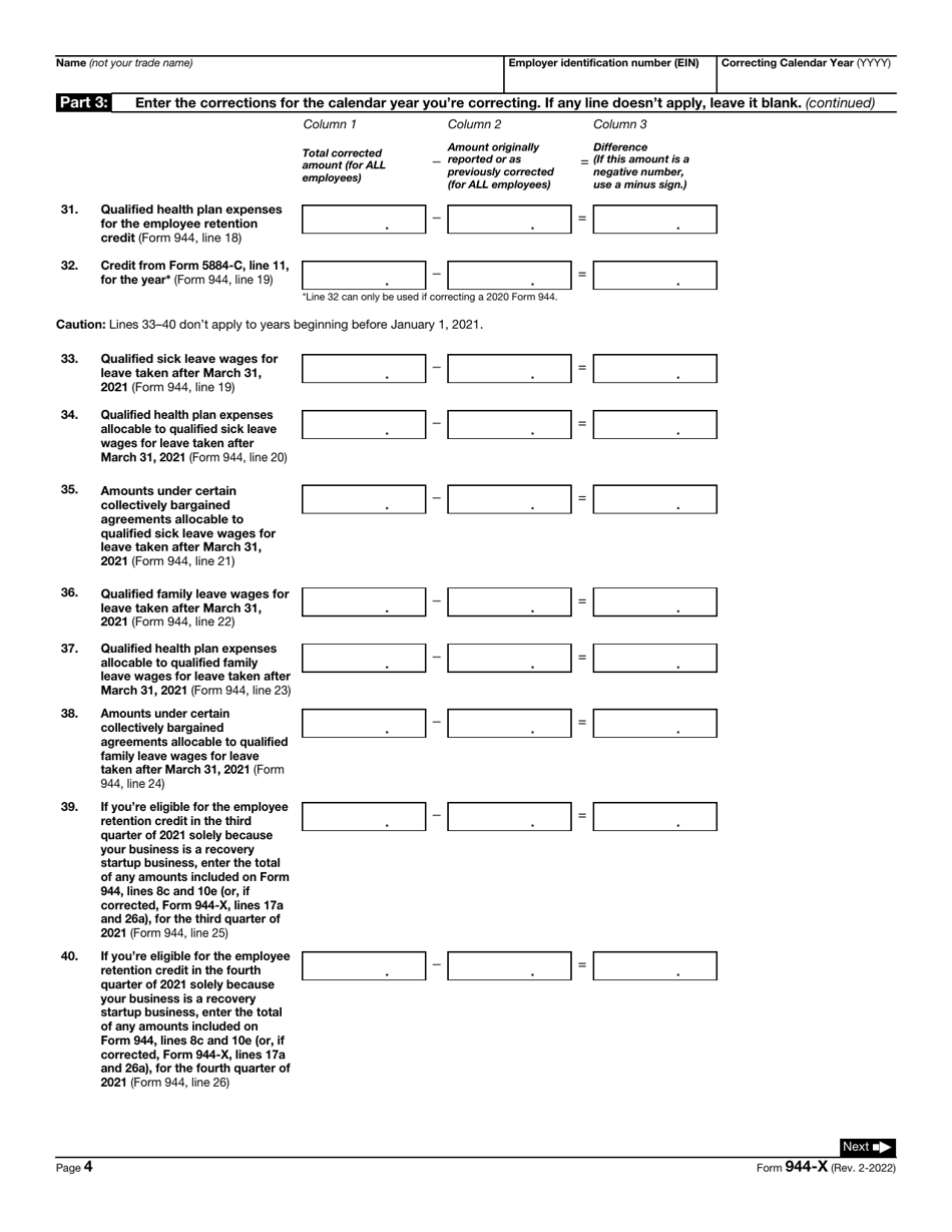 IRS Form 944-X Adjusted Employers Annual Federal Tax Return or Claim for Refund, Page 4