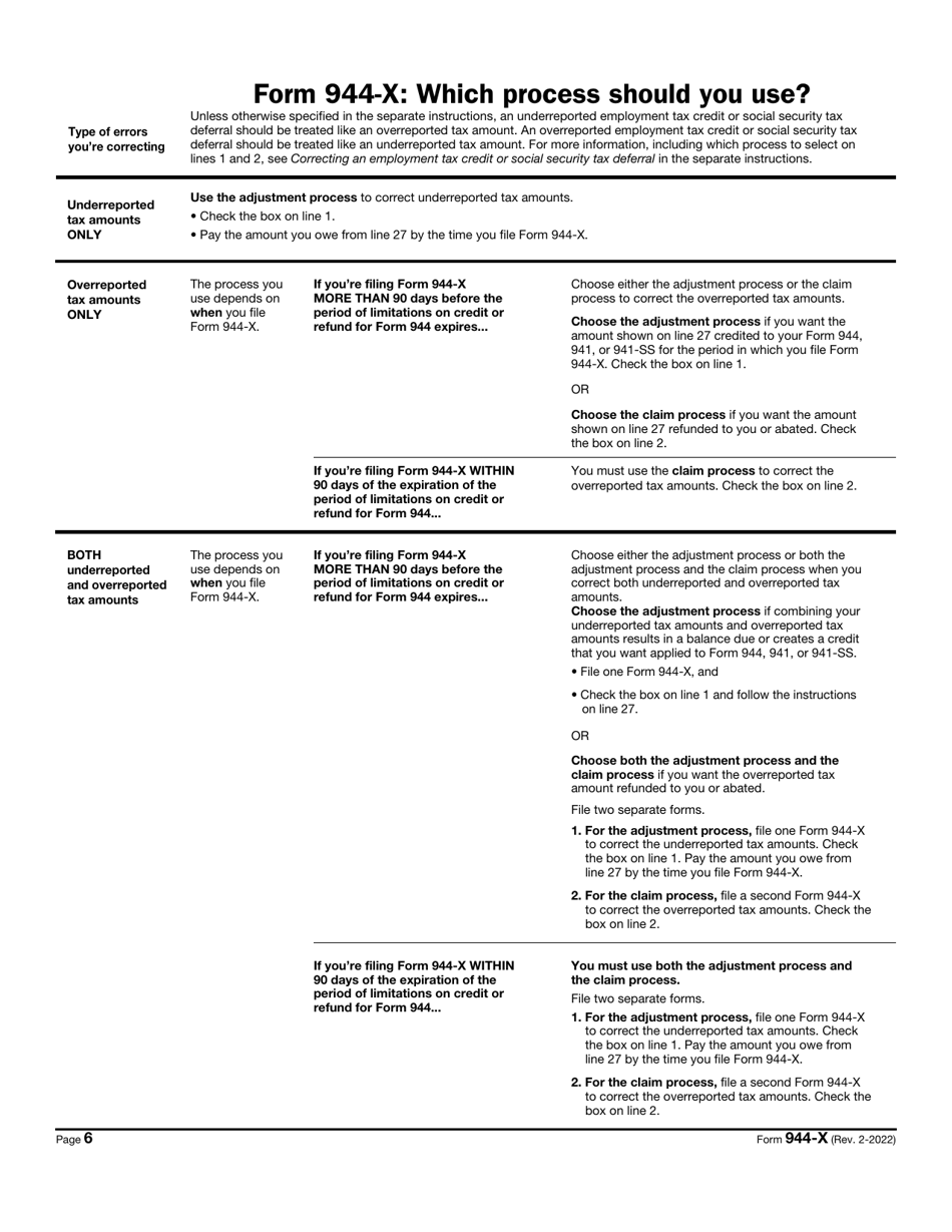 IRS Form 944-X Adjusted Employers Annual Federal Tax Return or Claim for Refund, Page 6