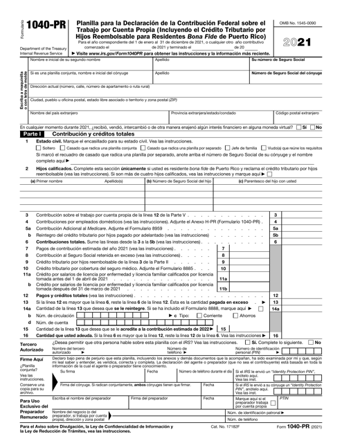 IRS Form 1040-PR 2021 Printable Pdf