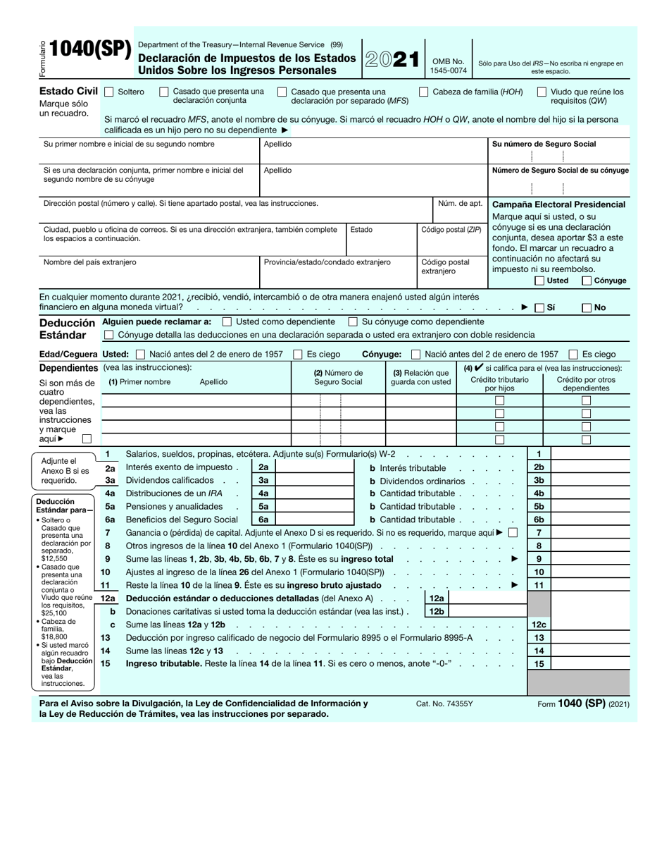 IRS Form 1040(SP) 2021 Fill Out, Sign Online and Download Fillable PDF Templateroller