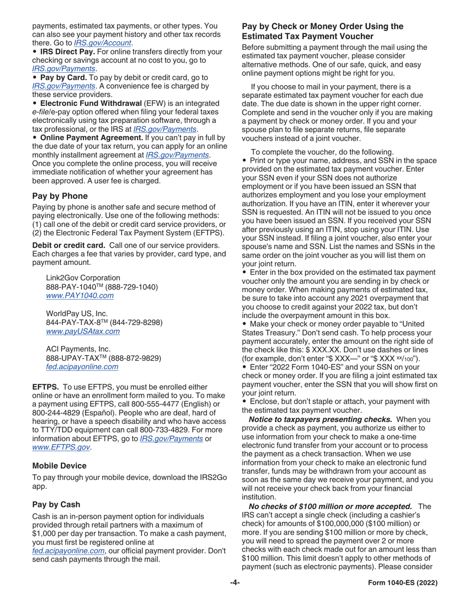 IRS Form 1040-ES Estimated Tax for Individuals, Page 4