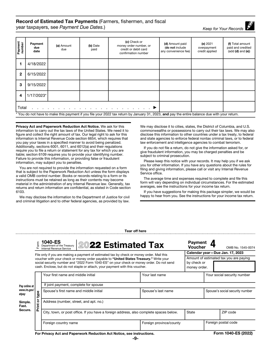 IRS Form 1040-ES Estimated Tax for Individuals, Page 9