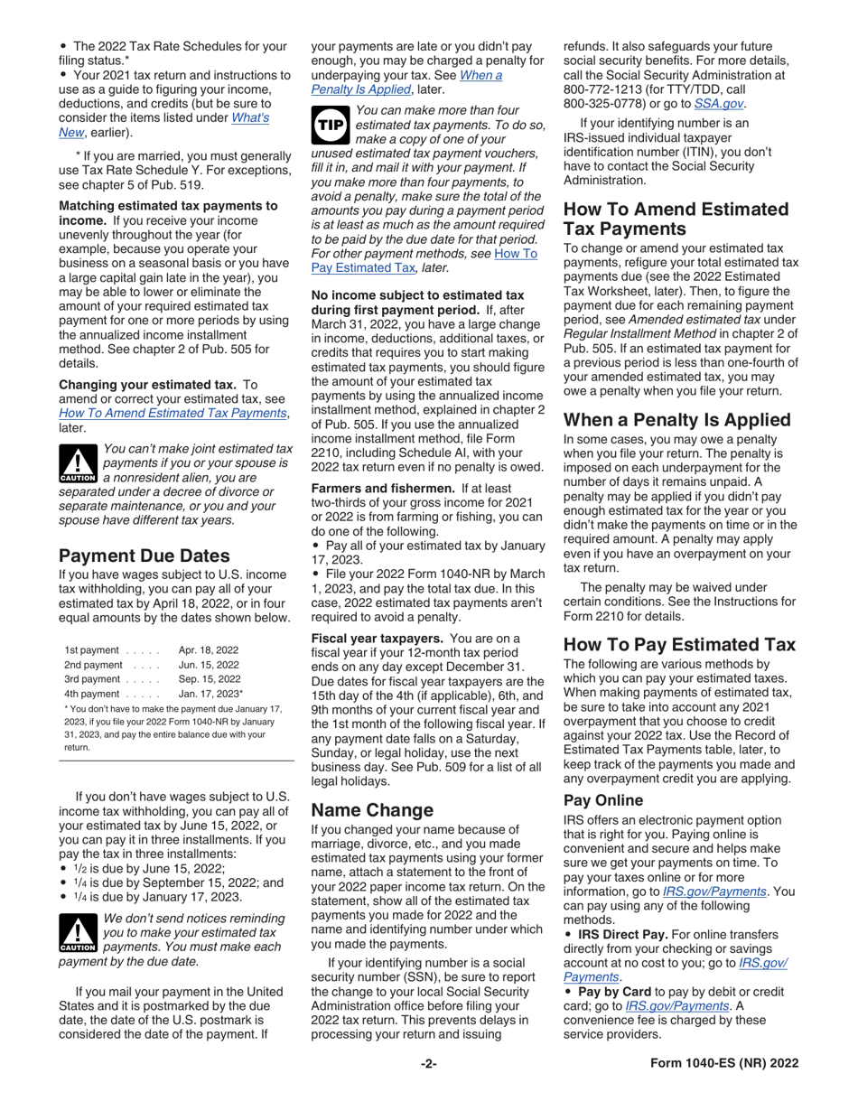 IRS Form 1040-ES (NR) U.S. Estimated Tax for Nonresident Alien Individuals, Page 2